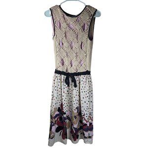 M Missoni Sleeveless Crochet Top & Polka Dot Floral Skirt Dress Beige/Multi Silk